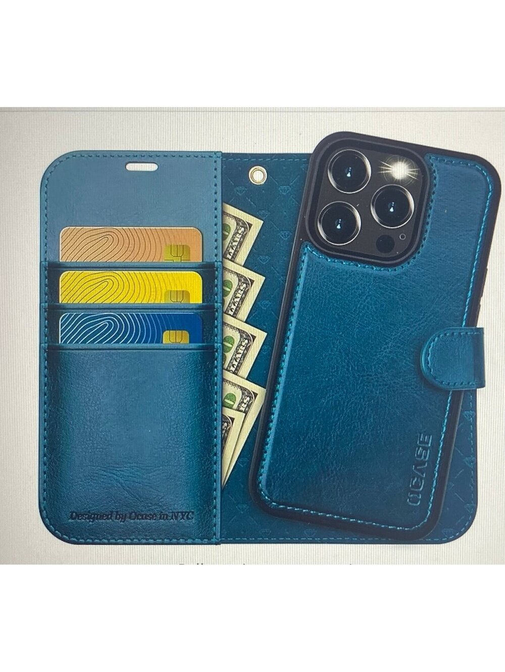 OCASE Detachable Wallet Case for iPhone 15 Pro Peacock Blue